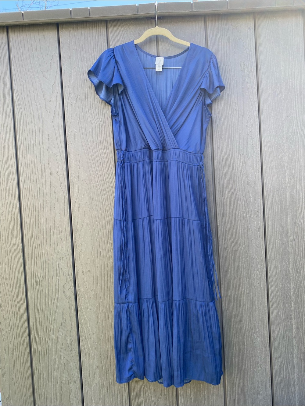 Joie Blue Faux-Wrap Flutter Sleeve Maxi Dress size XL